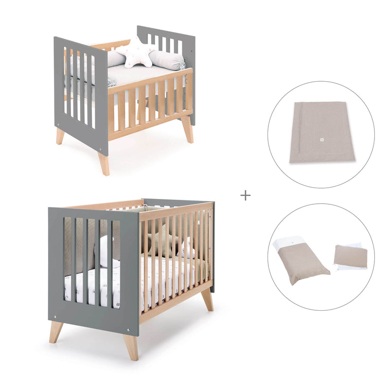 Berceau évolutif en lit bébé (7en1) bois/antracite · Nexor Tre Antracita