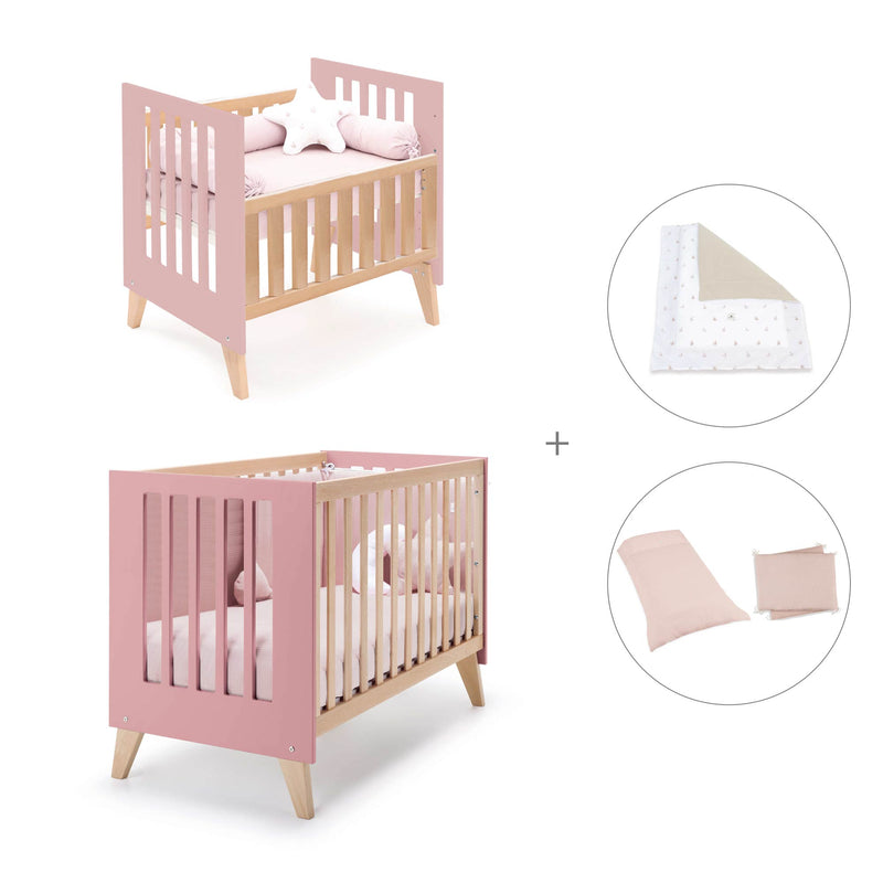 Berceau évolutif en lit bébé (7en1) bois/rose · Nexor Tre Quarzo