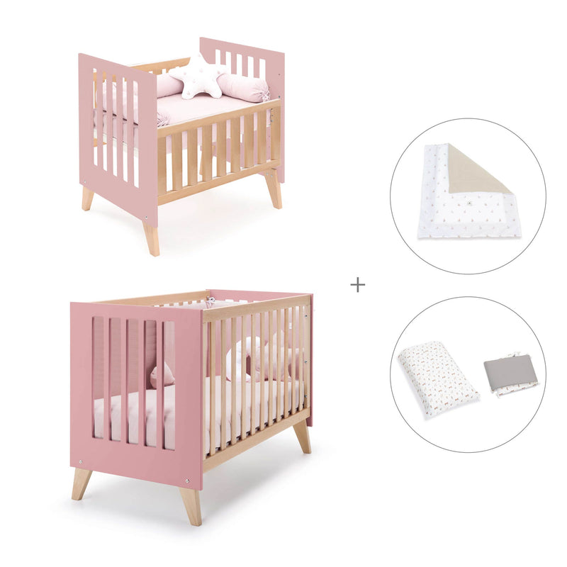 Berceau évolutif en lit bébé (7en1) bois/rose · Nexor Tre Quarzo