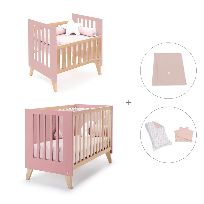 Berceau évolutif en lit bébé (7en1) bois/rose · Nexor Tre Quarzo