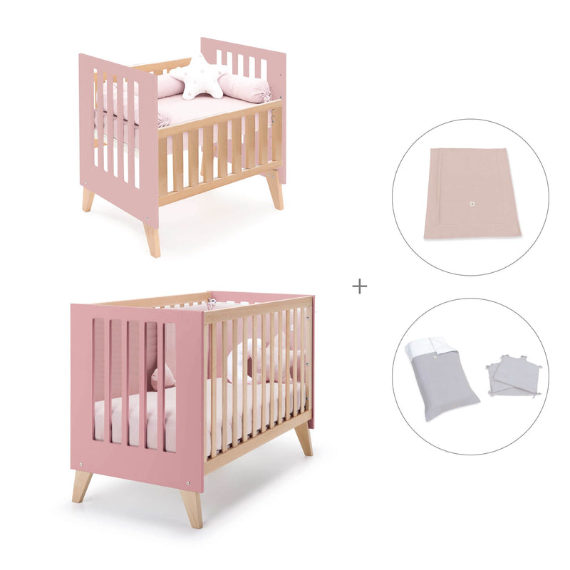 Berceau évolutif en lit bébé (7en1) bois/rose · Nexor Tre Quarzo