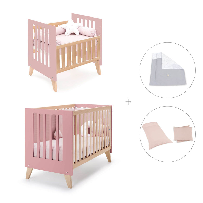 Berceau évolutif en lit bébé (7en1) bois/rose · Nexor Tre Quarzo