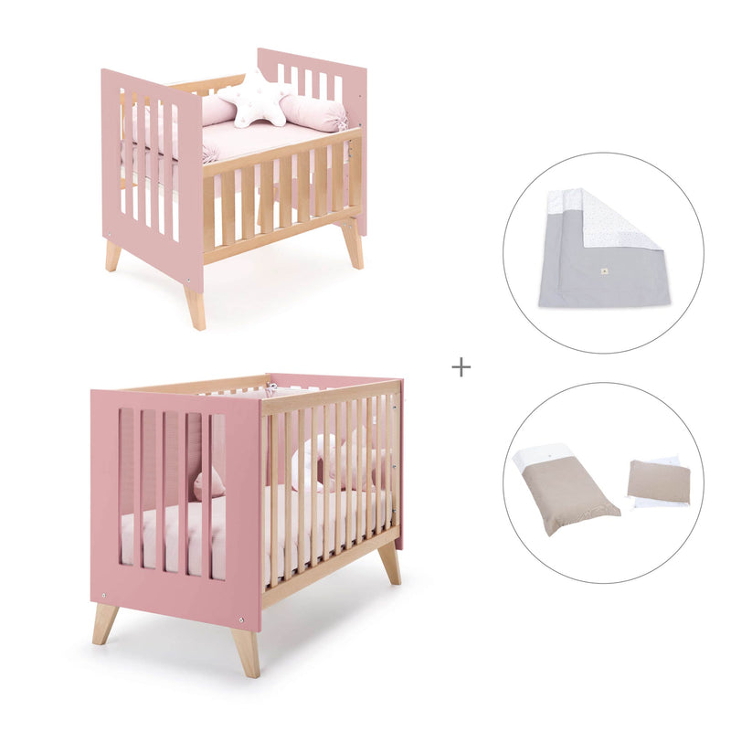 Berceau évolutif en lit bébé (7en1) bois/rose · Nexor Tre Quarzo