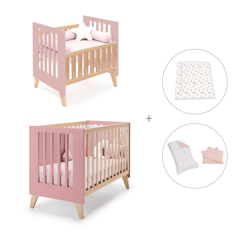 Berceau évolutif en lit bébé (7en1) bois/rose · Nexor Tre Quarzo