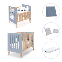 Berceau évolutif en lit bébé (7en1) bois/bleu · Nexor Tre Blu denim