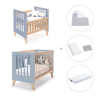 Berceau évolutif en lit bébé (7en1) bois/bleu · Nexor Tre Blu denim