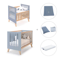 Berceau évolutif en lit bébé (7en1) bois/bleu · Nexor Tre Blu denim