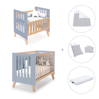 Berceau évolutif en lit bébé (7en1) bois/bleu · Nexor Tre Blu denim