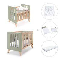 Mini berço convertível en berço (7em1) madeira/verde-oliva · Nexor Tre Erba