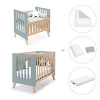 Berceau évolutif en lit bébé (7en1) bois/vert · Nexor Tre Eucalyptus