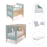 Berceau évolutif en lit bébé (7en1) bois/vert · Nexor Tre Eucalyptus