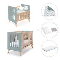 Berceau évolutif en lit bébé (7en1) bois/vert · Nexor Tre Eucalyptus
