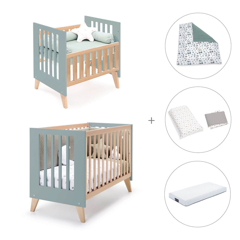 Berceau évolutif en lit bébé (7en1) bois/vert · Nexor Tre Eucalyptus