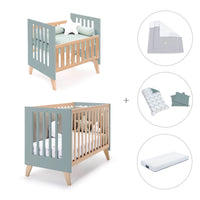Berceau évolutif en lit bébé (7en1) bois/vert · Nexor Tre Eucalyptus