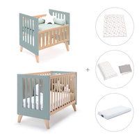Berceau évolutif en lit bébé (7en1) bois/vert · Nexor Tre Eucalyptus