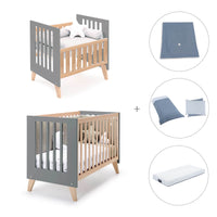 Berceau évolutif en lit bébé (7en1) bois/antracite · Nexor Tre Antracita