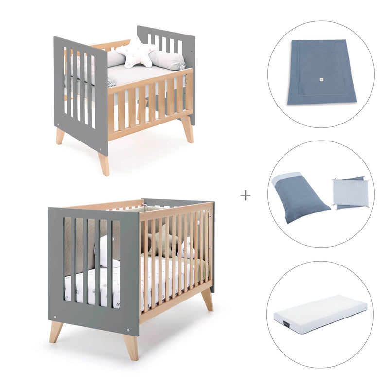 Berceau évolutif en lit bébé (7en1) bois/antracite · Nexor Tre Antracita
