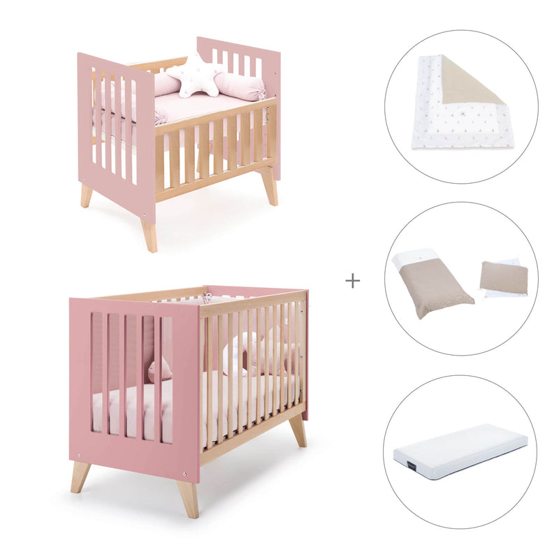 Berceau évolutif en lit bébé (7en1) bois/rose · Nexor Tre Quarzo