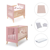Berceau évolutif en lit bébé (7en1) bois/rose · Nexor Tre Quarzo