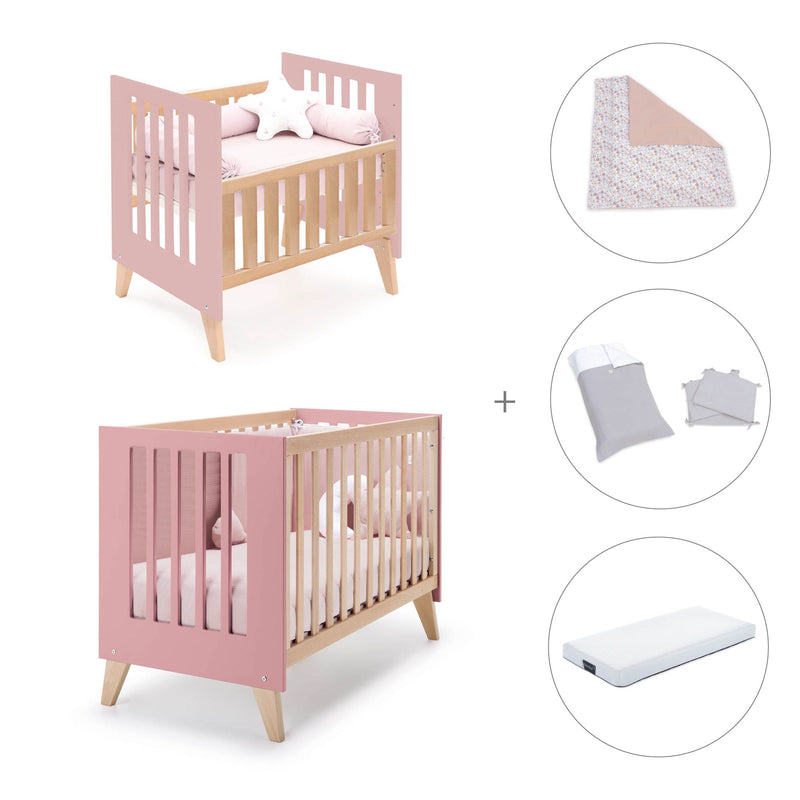 Berceau évolutif en lit bébé (7en1) bois/rose · Nexor Tre Quarzo