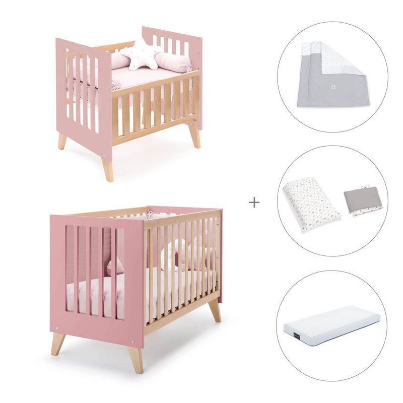 Berceau évolutif en lit bébé (7en1) bois/rose · Nexor Tre Quarzo