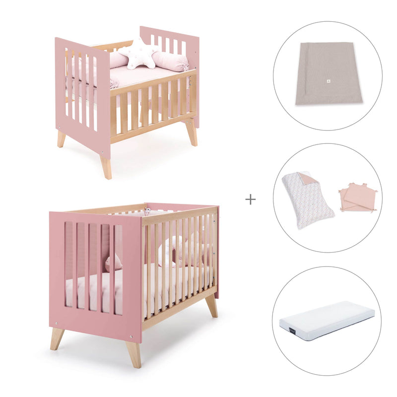 Berceau évolutif en lit bébé (7en1) bois/rose · Nexor Tre Quarzo