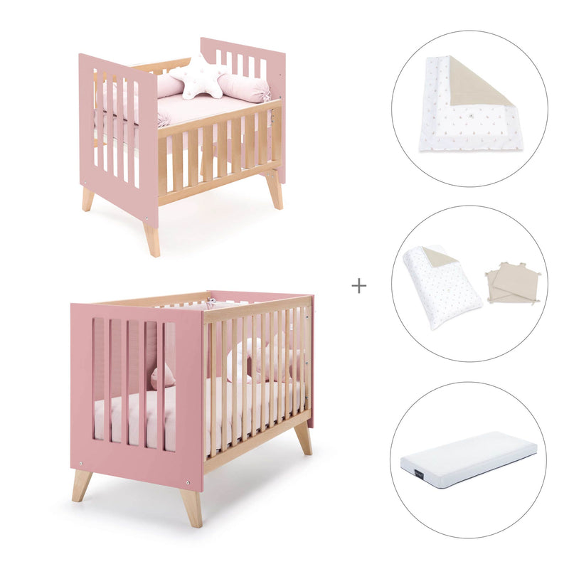 Berceau évolutif en lit bébé (7en1) bois/rose · Nexor Tre Quarzo