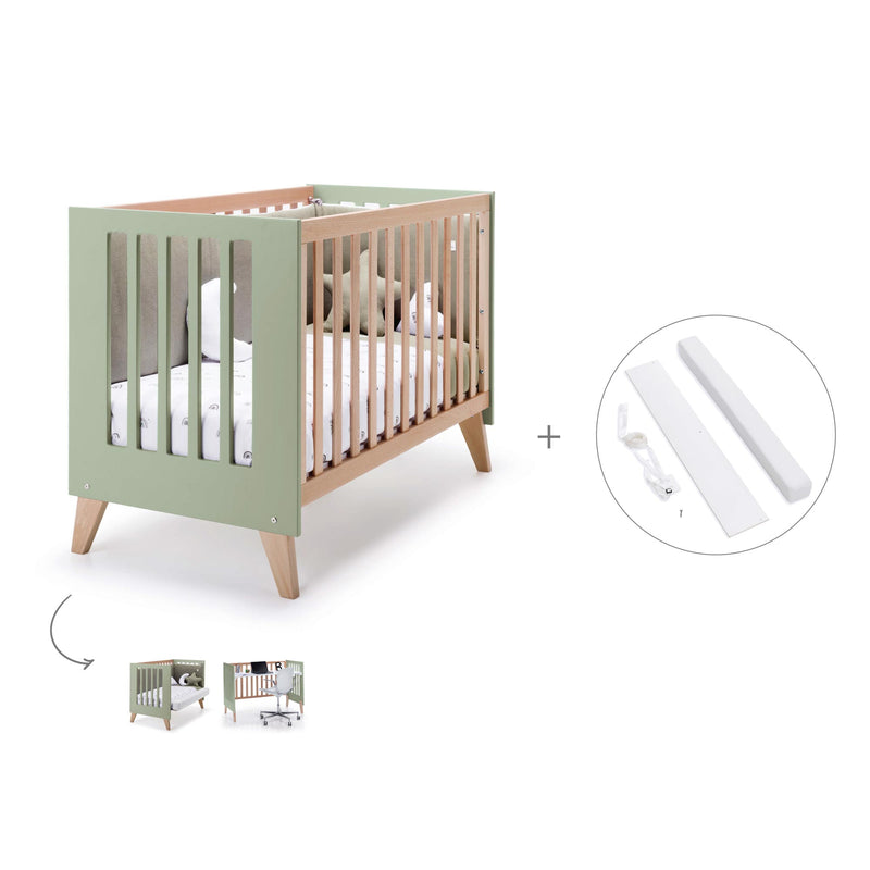 Lit bébé cododo 60x120 cm (4in1) en bois/vert-olive · Nexor C187R-M5695