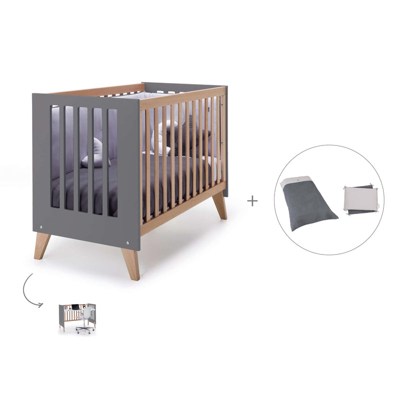 Co-sleeping cot 60x120 cm (4in1) wooden/charcoal · Nexor C187R-M6995