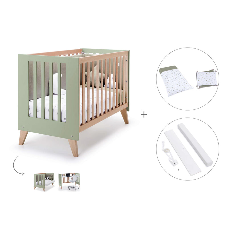 Lit bébé cododo 60x120 cm (4in1) en bois/vert-olive · Nexor C187R-M5695