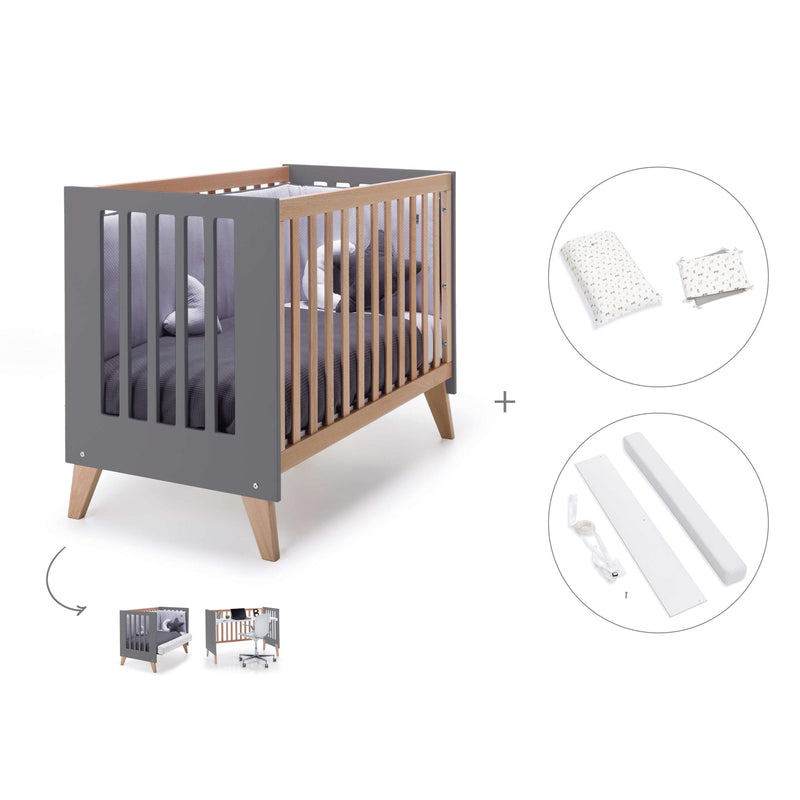 Co-sleeping cot 60x120 cm (4in1) wooden/charcoal · Nexor C187R-M6995