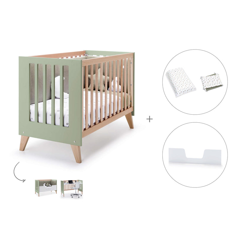 Lit bébé cododo 60x120 cm (4in1) en bois/vert-olive · Nexor C187R-M5695