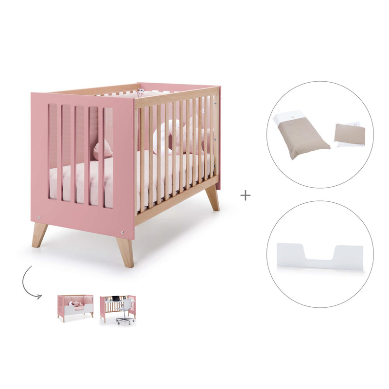 Berço co-sleeping 60x120 cm (4in1) madeira/rosado · Nexor C187R-M5995