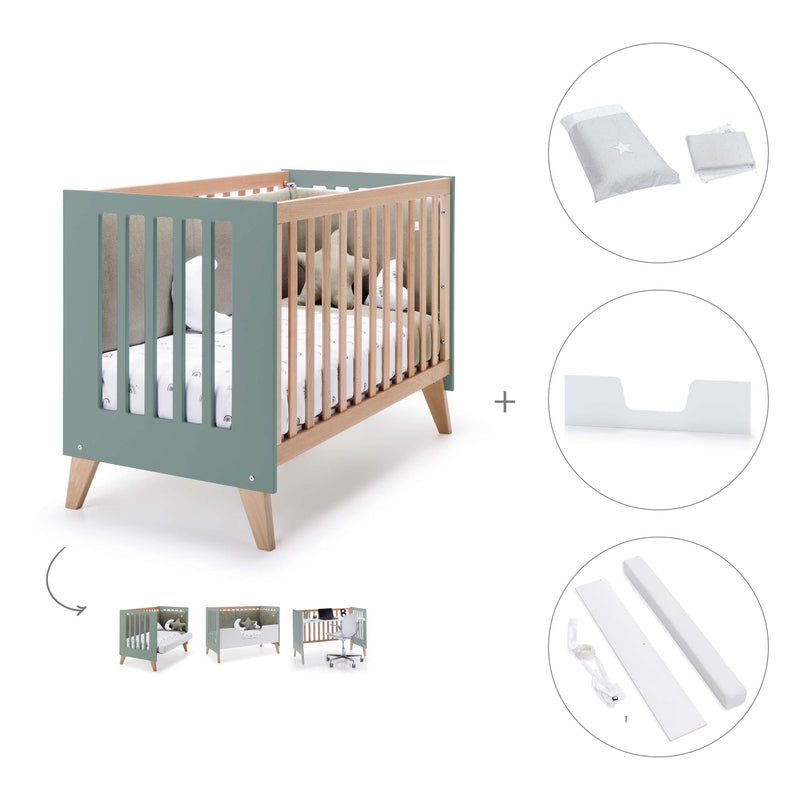 Co-sleeping cot 60x120 cm (4in1) wooden/green · Nexor C187R-M5795