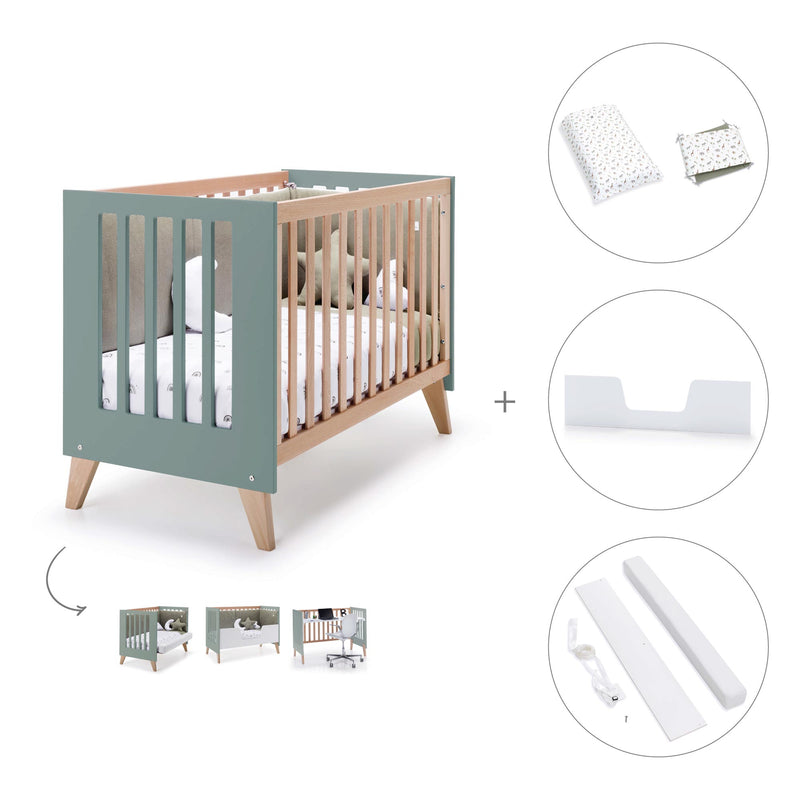 Co-sleeping cot 60x120 cm (4in1) wooden/green · Nexor C187R-M5795