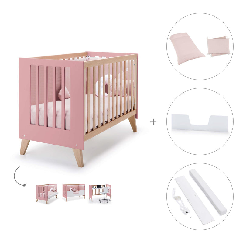 Berço co-sleeping 60x120 cm (4in1) madeira/rosado · Nexor C187R-M5995