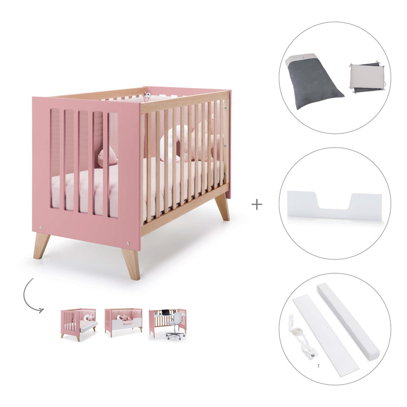 Berço co-sleeping 60x120 cm (4in1) madeira/rosado · Nexor C187R-M5995