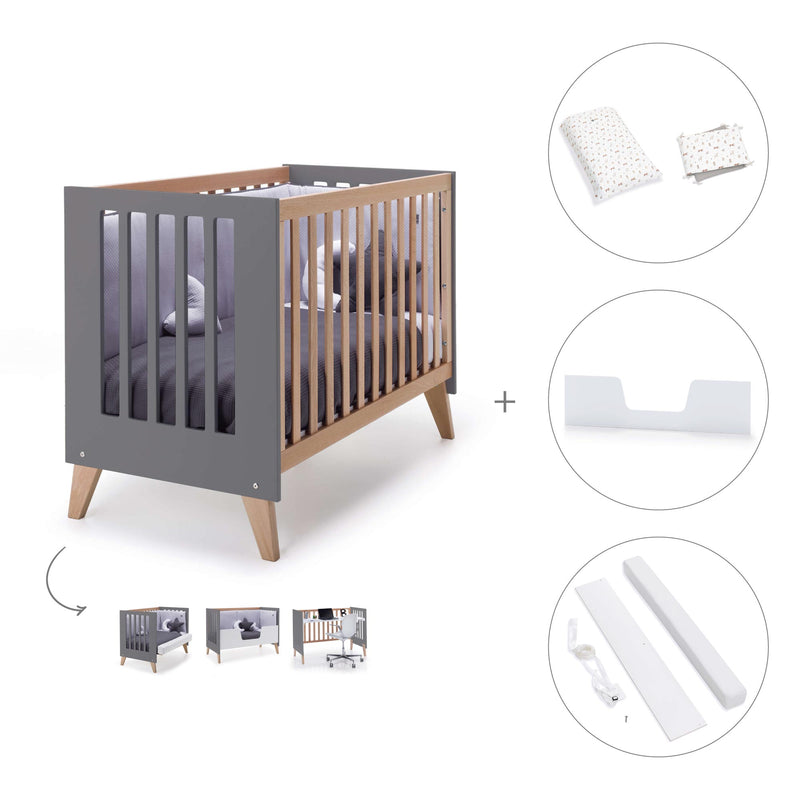 Co-sleeping cot 60x120 cm (4in1) wooden/charcoal · Nexor C187R-M6995