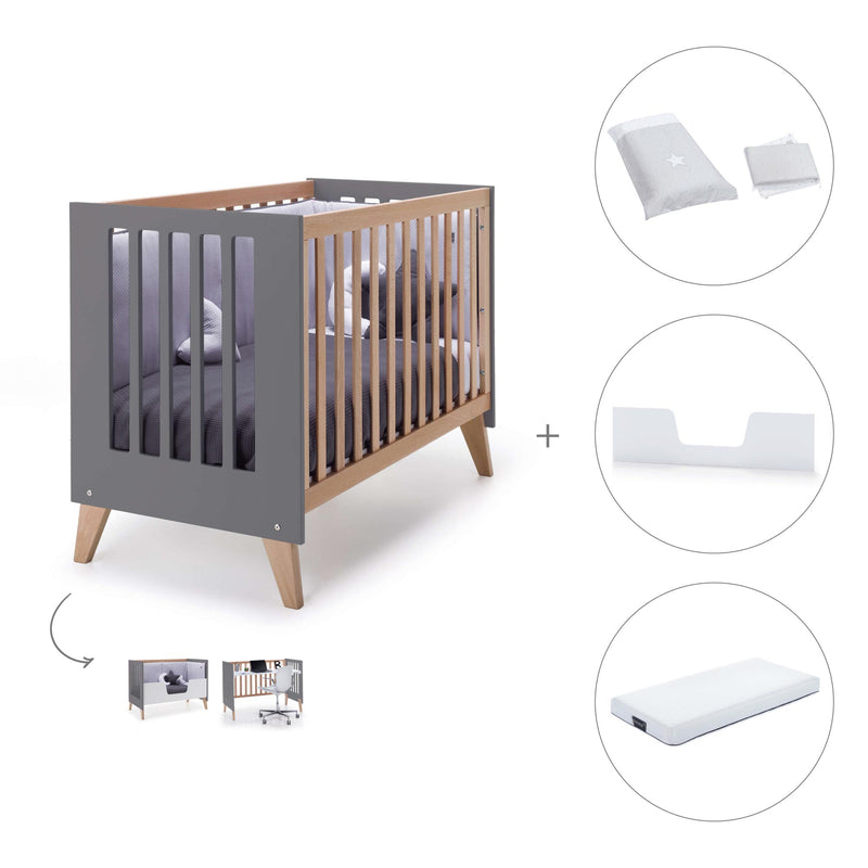 Co-sleeping cot 60x120 cm (4in1) wooden/charcoal · Nexor C187R-M6995