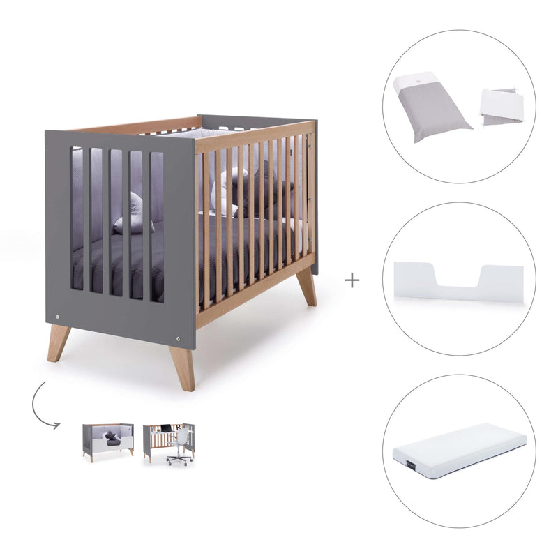 Co-sleeping cot 60x120 cm (4in1) wooden/charcoal · Nexor C187R-M6995