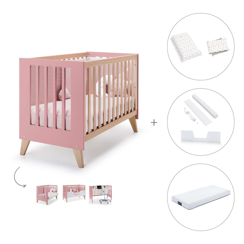 Berço co-sleeping 60x120 cm (4in1) madeira/rosado · Nexor C187R-M5995