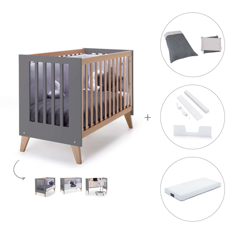 Co-sleeping cot 60x120 cm (4in1) wooden/charcoal · Nexor C187R-M6995