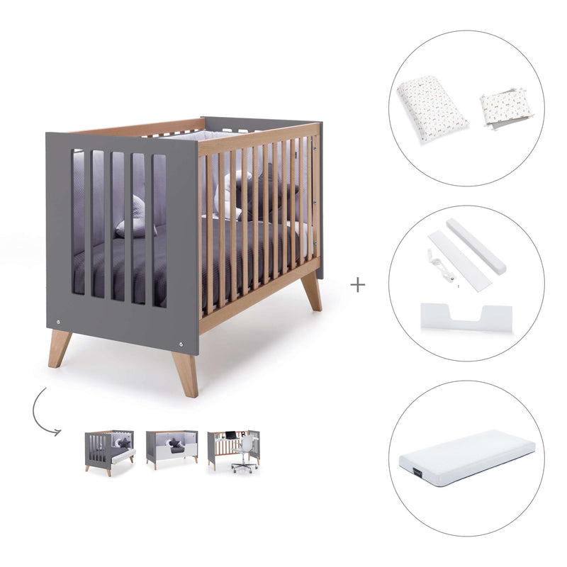 Co-sleeping cot 60x120 cm (4in1) wooden/charcoal · Nexor C187R-M6995