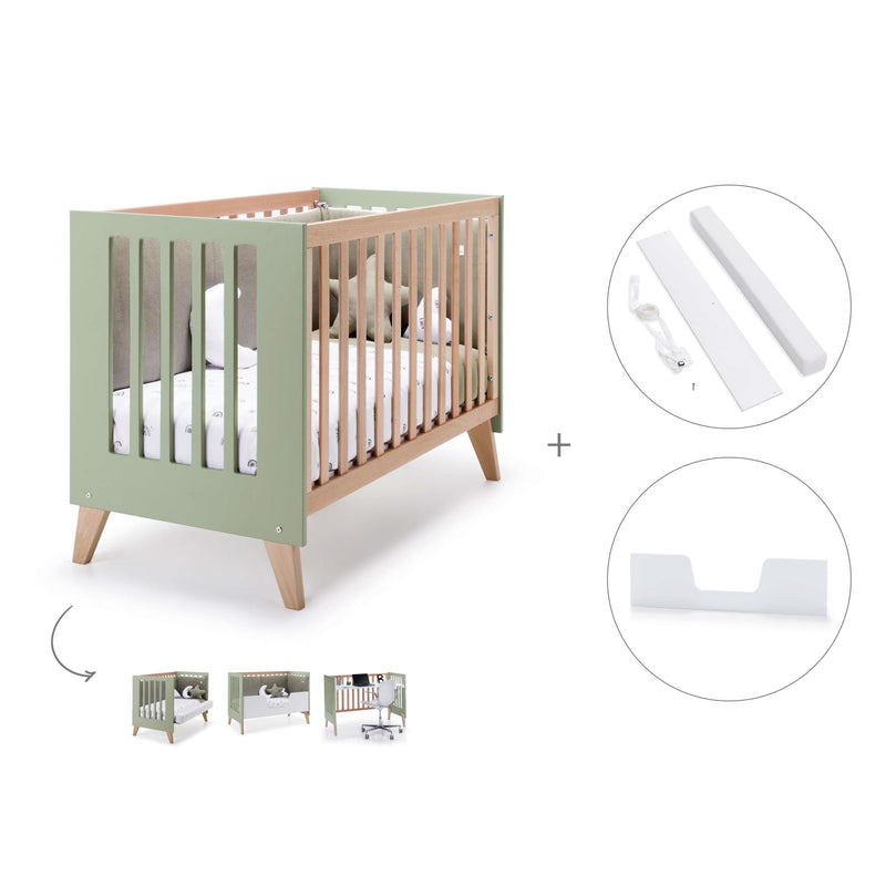 Lit bébé-bureau 60x120 cm (2in1) en bois/vert-olive · Nexor C187R-M5695