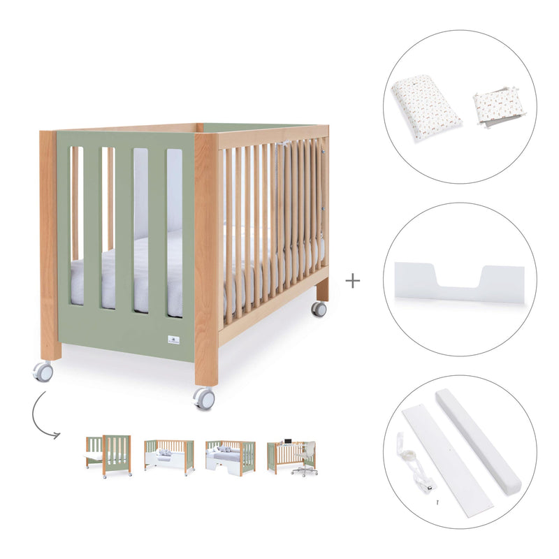 Lit bébé cododo 60x120 cm bois/vert-olive · Occa C166-M9556