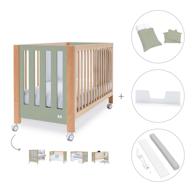 Beistelbett 60x120 cm (5in1) Holz/Olivgrün  · Occa C166-M9556