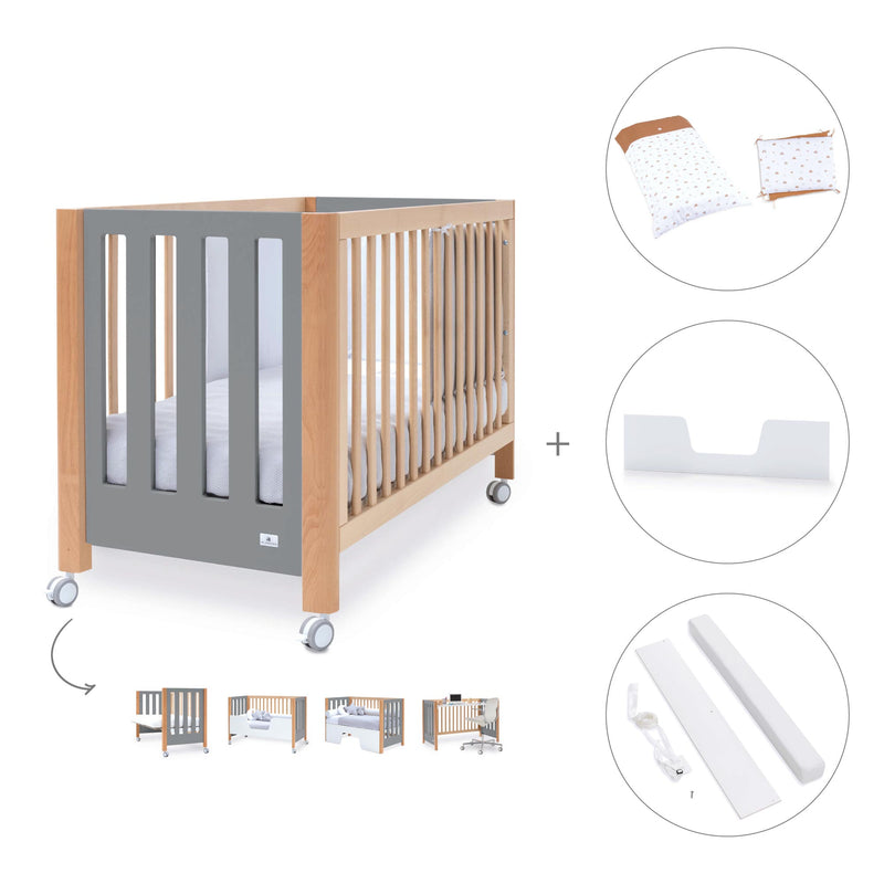 Berço co-sleeping 60x120 cm (5in1) madeira/cinzento · Occa C166-M9558