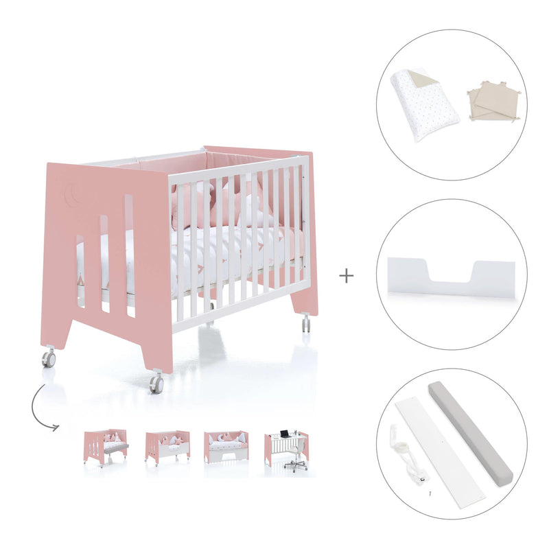 Lit bébé cododo 60x120 cm (5en1) rose/blanc · Omni Due Quarzo