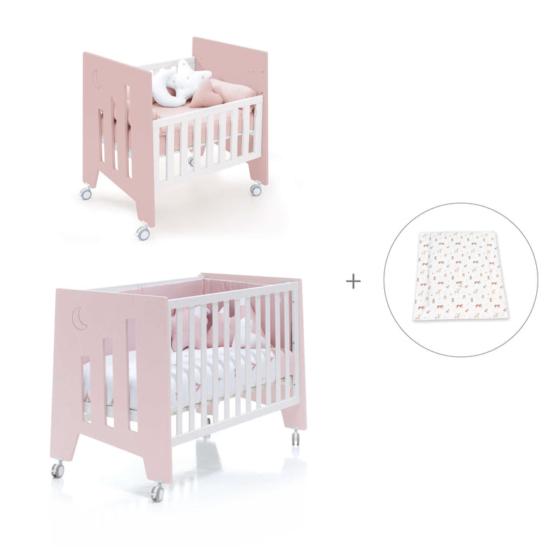 Mini berço 60x80 cm e berço 60x120 cm (7em1) rosa claro · Omni Tre Flamingo