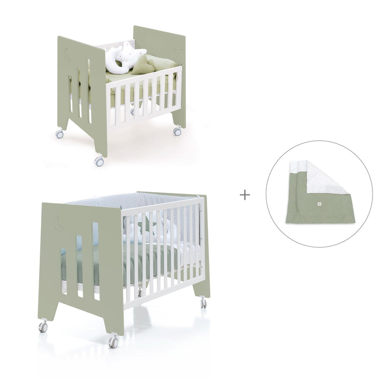Berceau 60x80 cm et lit bébé 60x120 cm (7en1) vert-olive · Omni Tre Erba